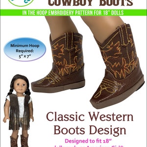 ITH Cowboy Boots Classic Embroidery Dolls Boy or Girl Shoes Pattern for American Girl Our Generation 18" Dolls PDF pattern Carson