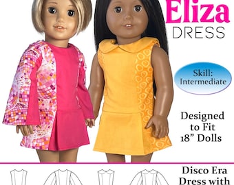 18 Inch Doll Dress PDF Sewing Pattern: Eliza 1970s 4-in-1 Style