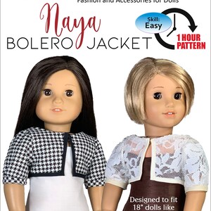 Naya Bolero Jacket 18 Inch Doll Patterns - Naya Bolero Jacket - Clothes Sewing Pattern for American Girl - 18" Doll Clothes Pattern