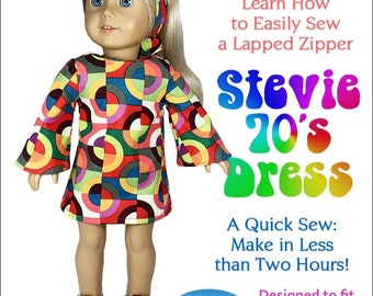 Stevie 70s Doll Dress Sewing Pattern for 18 inch Dolls (PDF Pattern)
