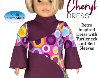 70’s Cheryl Dress Sewing Pattern for 18 Inch Dolls PDF Pattern for 18" American Girl Dolls by Appletotes & Co. - Cheryl Dress