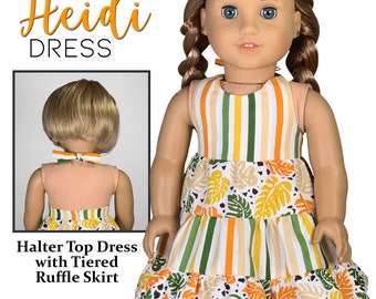 Heidi Dress Sewing Pattern for 18 Inch Dolls: Halter Tiered Skirt (PDF Pattern)