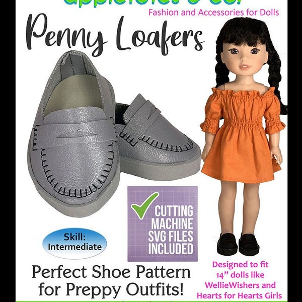 14" Doll Shoe SVG Pattern - Penny Loafers Pattern for 14" Doll Pattern Wellie Wishers Shoe Patterns - 14" Doll Patterns Cricut SVG