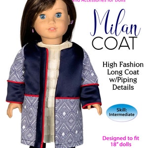 Patron de couture de manteau Milan pour poupée de 18 pouces : veste d&#39;hiver (Patron PDF)