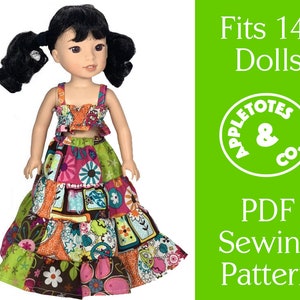 14" Doll Clothes Sewing Patterns - Wellie Wisher Patterns - Boho Summer Outfit - Doll Sewing Pattern PDF FREE bonus patterns