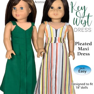 Key West Dress PDF Sewing Pattern for 18 Inch Dolls for 18&quot; Doll by Appletotes & Co. Maxi Doll Dress Easy Beginner FREE Bonus patterns