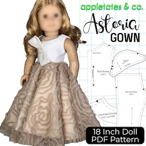 18&quot; Doll Astoria Gown Sewing Pattern: Circle Skirt, Bow Bodice (PDF Pattern + Bonus Patterns)