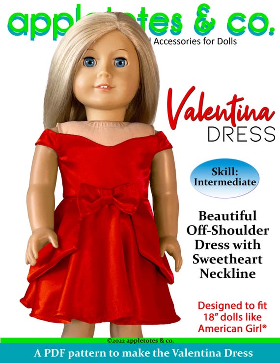 18 Inch Doll Dress PDF Sewing Pattern: Valentina Off-Shoulder