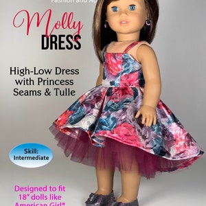 Molly Dress 18 Inch Doll Sewing Pattern PDF Pattern for 18&quot; doll dress tulle gown by Appletotes & Co. FREE Bonus Patterns
