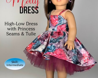 Molly Dress Sewing Pattern: 18 Inch Doll High-Low Tulle Gown (PDF Pattern)