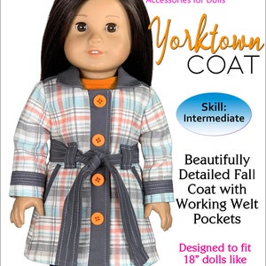 Manteau Yorktown : patron de couture de vêtements de poupée de 18 pouces (PDF)