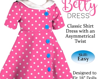 Betty Dress Sewing Pattern, 18 Inch Doll Clothes (PDF Pattern)