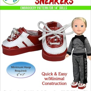 Sydney Leather Sneakers ITH Embroidery Pattern for 14&quot; Dolls (PDF Pattern)