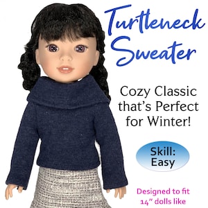 Turtleneck Sweater Shirt PDF Pattern for 14"-14.5" dolls such as Wellie Wishers Hearts for Hearts Dolls Pattern Appletotes & co.