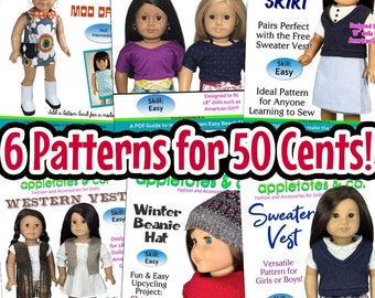 18 Inch Doll Patterns Sewing Pattern Bundle for American Girl Starter Pack Lot Dress T shirt Skirt Vest Hat PDF Instant Download