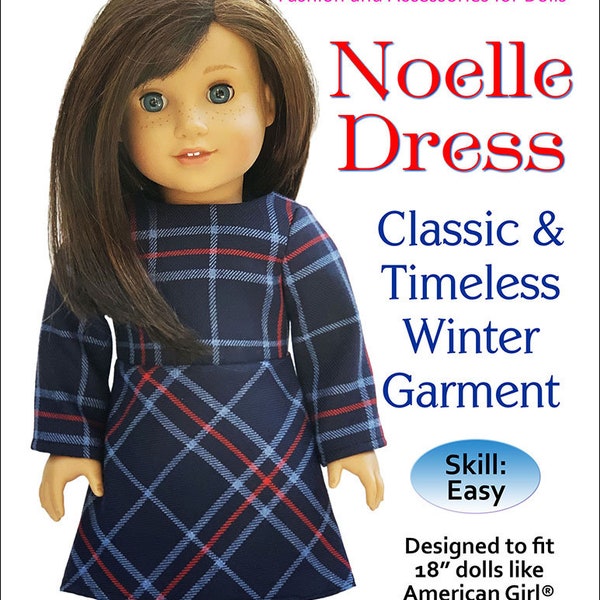 Robe à manches longues pour l'hiver Noëlle Robe des fêtes de Noël Patron PDF pour poupée American Girl Dolls de 18 po. Robe preppy par Appletotes & Co.