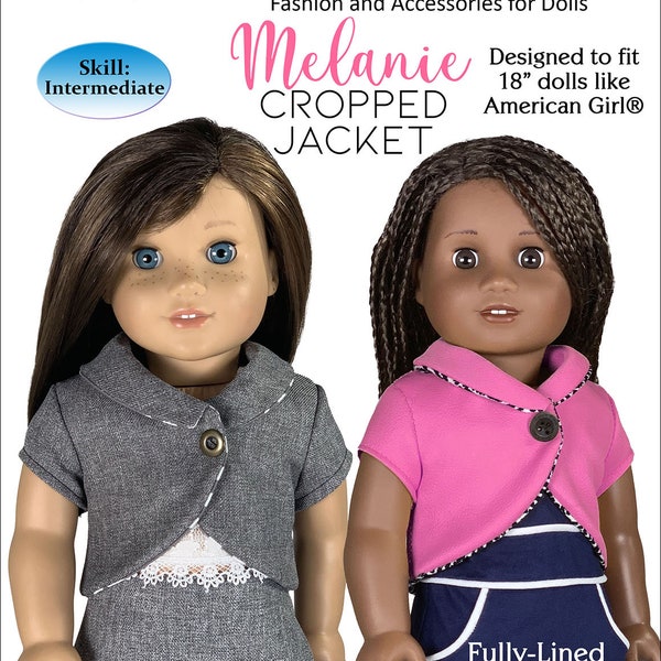 Melanie Cropped Jacket 18 Inch Doll Patterns - Clothes Sewing Pattern for American Girl - 18" Doll Clothes Pattern - Melanie Cropped Jacket