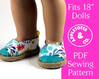 18 Inch Doll Shoes Pattern - Doll Shoe Sewing Pattern - Espadrille Shoes for American Girl Dolls - 18" Doll Shoes Sewing Pattern