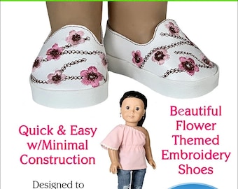 Cherry Blossom Doll Shoes ITH Embroidery Pattern for 18" Dolls (PDF Pattern)