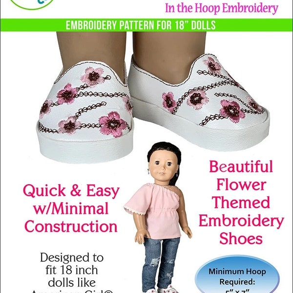 Cherry Blossom Schuhe Wohnungen ITH Stickmuster für American Girl Our Generation 18 "Puppen PDF-Muster
