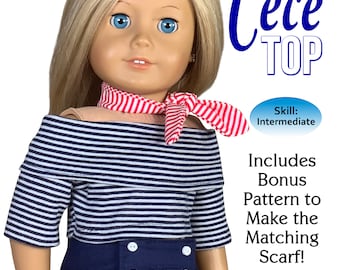 18" Doll Clothes Sewing Pattern: Cece Nautical Top (PDF Pattern)