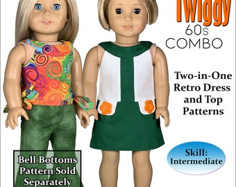 18 Inch Doll Dress and Top PDF Sewing Pattern: Twiggy 1960s Style