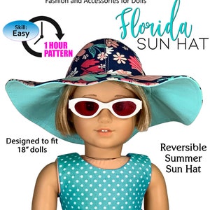 Florida Sun Hat PDF Sewing Pattern Dolls Pattern | Fits 18&quot; Dolls PDF Pattern FREE bonus patterns Summer hat perfect with Swimsuit
