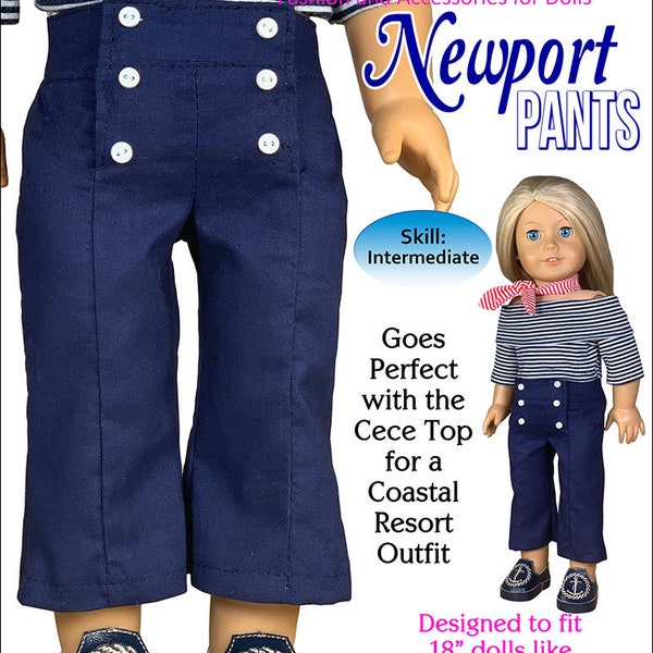 Newport Pants Sewing Pattern for 18 inch Doll Pattern American Girl Our Generation Girl Doll Appletotes & Co.