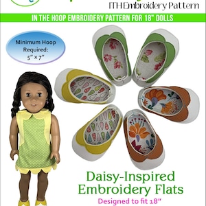 ITH Ballet Flats Embroidery Oopsie Daisy Shoes Pattern Dolls Pattern for American Girl Our Generation 18" Dolls PDF pattern