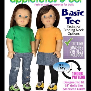 Basic Tee SVG pattern sized for 18" dolls such as American Girl Our Generation 18" Dolls t shirt sewing pdf Pattern Appletotes & co.