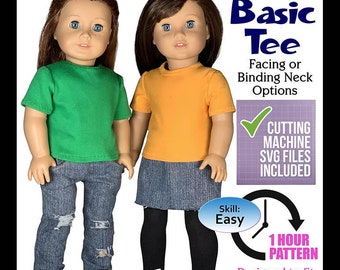 Basic Tee SVG pattern sized for 18" dolls such as American Girl Our Generation 18" Dolls t shirt sewing pdf Pattern Appletotes & co.