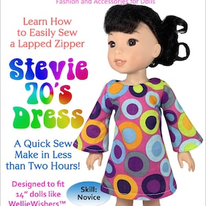 70's inspired Stevie dress with bell sleeves PDF Pattern for 14.5" WellieWishers Dolls doll dress by Appletotes & Co.