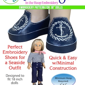 Admiral Shoes ITH Embroidery Sewing Patterns for 18" Dolls PDF pattern loafers shoe FREE Bonus patterns