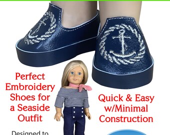 18 Inch Doll Loafers ITH Embroidery Pattern: Admiral Shoes PDF