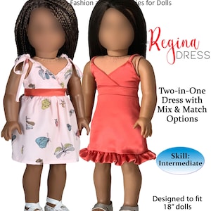 Regina Dress 2 in 1 sewing pattern for 18 Inch Dolls PDF Pattern for 18&quot; Dolls by Appletotes & Co. Spring Summer Dress FREE BONUS patterns
