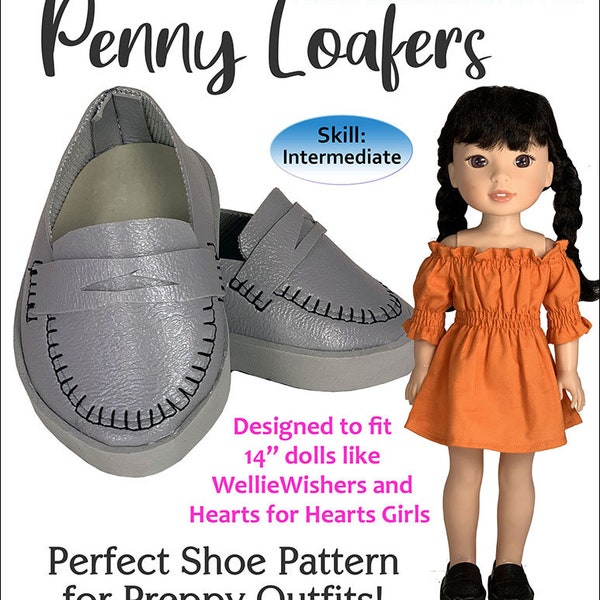 14" Doll Shoe Pattern - Penny Loafers Pattern for 14" Doll Pattern - 2-in-1 Pattern - Wellie Wishers Shoe Patterns - 14" Doll Patterns