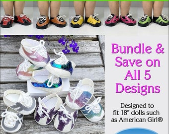 Leather Sneaker Collection (5 Pieces) ITH Embroidery Patterns for American Girl Our Generation 18" Dolls PDF pattern
