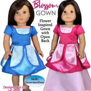 Blossom Gown Sewing Pattern for 18 Inch Dolls PDF Pattern for 18&quot; Flower Inspired Dress Wedding Party Gown FREE BONUS patterns