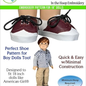 ITH Oxford Loafers ITH Embroidery Pattern for 18 Inch Dolls for Our Generation 18&quot; Dolls PDF pattern Free Bonus patterns