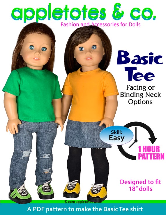 18 Inch Doll Top PDF Sewing Pattern: Basic Tee Two Necklines