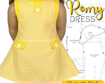 18 Inch Doll Dress PDF Sewing Pattern: Romy Retro A-Line + Bonus Patterns