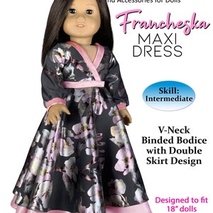 Francheska Maxi Surplice Circle skirt Dress PDF Sewing Pattern  for 18 inch PDF Doll Pattern Appletotes & Co. FREE Bonus patterns