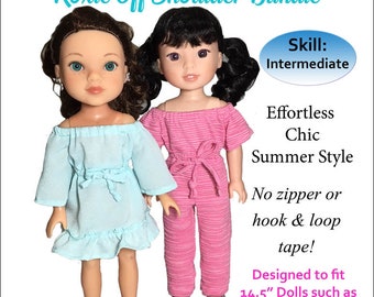 Patrón PDF de ropa para muñecas: Vestido y mono con hombros descubiertos para muñecas de 35-37 cm