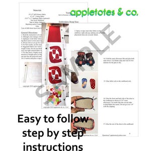 May include: A step-by-step guide for making fabric doll shoes. The instructions include materials, tools, and a visual guide for each step. The guide includes text that says "Easy to follow step by step instructions".