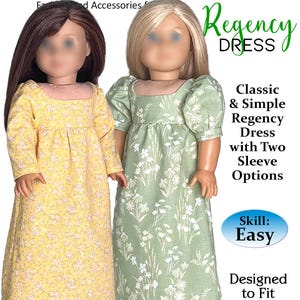 Regency Dress Sewing Pattern for 18 Inch Dolls PDF Pattern for 18&quot; Dolls by Appletotes & Co. FREE BONUS patterns