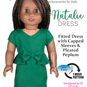 18 Inch Doll Dress PDF Sewing Pattern: Capped Sleeve Peplum Dress (Easy)