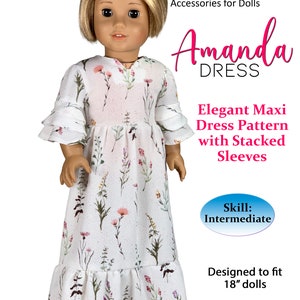 Amanda Maxi Dress Sewing Pattern for 18 Inch Dolls (PDF Pattern)