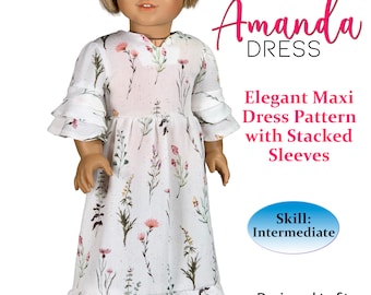 Amanda Maxi Dress Sewing Pattern for 18 Inch Dolls (PDF Pattern)