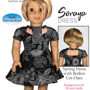 Cut out Dress Sewing Pattern for 18 Inch Dolls PDF Pattern by Appletotes & Co. - Soraya Dress FREE BONUS patterns