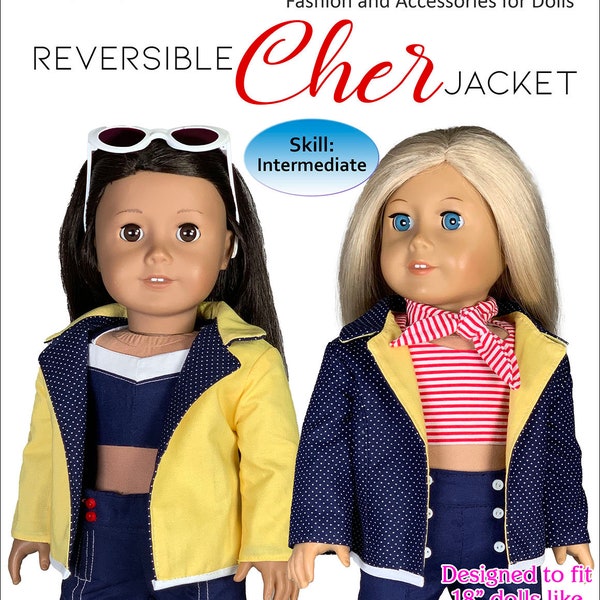 18 Inch Doll Patterns - Reversible Cher classic blazer Jacket - Clothes Sewing Pattern for American Girl - 18" Doll Clothes Pattern